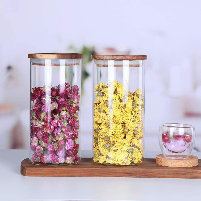 Prep & Savour Glass Canister With Wood Lid,Tea Canisters For Loose Tea,Airtight Tea Containers